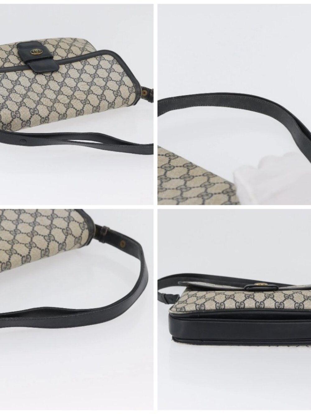 GUCCI GG Supreme Shoulder Bag PVC Navy Gold - Picture 16 of 16